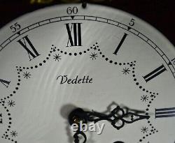 Antique Mantel Clock Vedette Desk Enamel France Dial Bronze Key Rare Old 20th