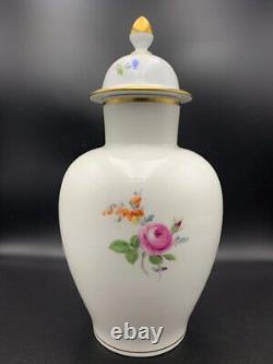 Antique Meissen Porcelain Vase Floral Gold Decoration Lid Mark Rare Old 20th