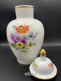 Antique Meissen Porcelain Vase Floral Gold Decoration Lid Mark Rare Old 20th