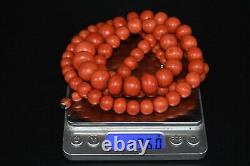 Antique Old Big Natural Red Momo Coral Beads Necklace 196.0 Grams