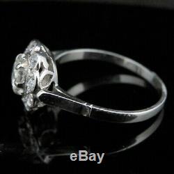 Antique Old European Cut Diamond Platinum Ring Halo Flower Vintage Engagement