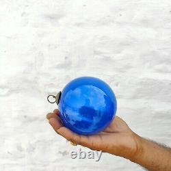 Antique Old Kugel Heavy 4.25 Blue Glass Round Christmas Ornament Germany 562