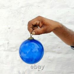 Antique Old Kugel Heavy 4.25 Blue Glass Round Christmas Ornament Germany 562