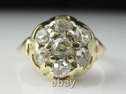 Antique Old Mine Diamond Ring Cluster Cocktail 1.00ctw 14K Yellow Gold Vintage