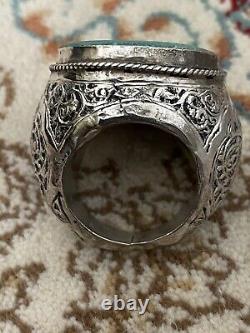 Antique Old Otoman Turquoise Feroza Stone Big Silver Ring Price Was $350