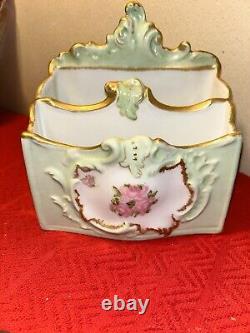 Antique Old Paris Porcelain Limoges Desk Letter Holder Box Floral Sprig Gilt