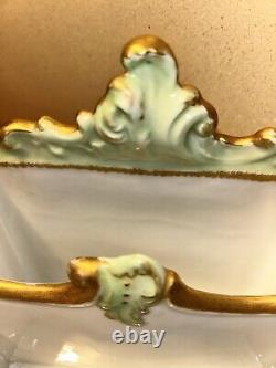 Antique Old Paris Porcelain Limoges Desk Letter Holder Box Floral Sprig Gilt