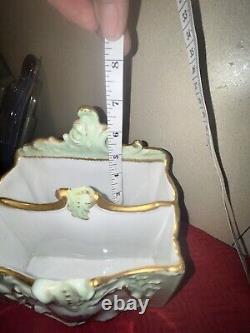 Antique Old Paris Porcelain Limoges Desk Letter Holder Box Floral Sprig Gilt