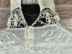 Antique Old Vintage Edwardian Victorian Ivory Floral Lace Blouse Shirt Top