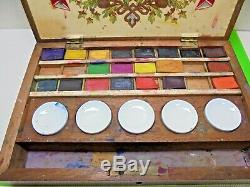 Antique Old Vintage Superior Watercolour Artist Original Paints Wooden Paint Box