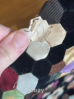 Antique Patchwork Octagon Velvet Silk Placemat With Sewn In Old Letters Paper