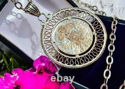 Antique Pendant Chain Old Coin Sterling Silver 836 Dukach Jewelry Women 16.2 gr