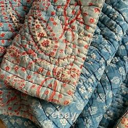 Antique Quilt Indigo resist French 18th century RARE textile vintage France old