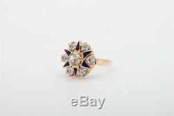 Antique RETRO 1940s 5ct Old Euro White Sapphire 14k Yellow Gold ENAMEL Ring