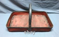 Antique Red Country Berry Basket Carrier Planter Garden Vintage Old 221-23B