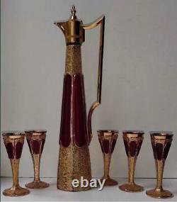 Antique Ruby Set Glass Liquor Gilding MOSER Decor Service Czech Rare Old 19th