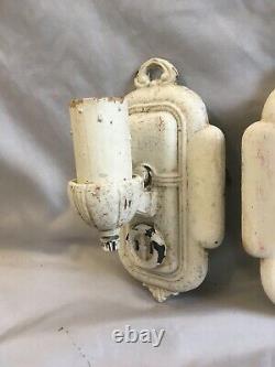Antique Sconce Pair Cast Iron Wall Light Fixtures Old Vtg Art Nouveau 312-20E