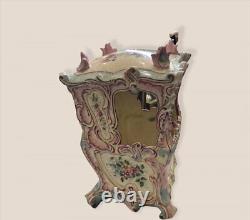 Antique Sedan Chair Earthenware Large Decorated Flowers Rare Old Paint 24cm 20th