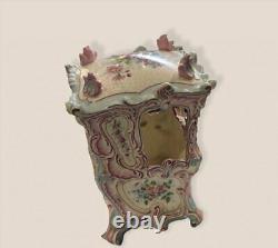 Antique Sedan Chair Earthenware Large Decorated Flowers Rare Old Paint 24cm 20th
