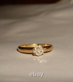 Antique Solitaire Old Mine Cut Diamond Ring 0.45cts In 18ct Gold