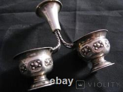 Antique Sterling Silver 800 Set Spices Cups Engraved Marked Gild Rare Old 19th