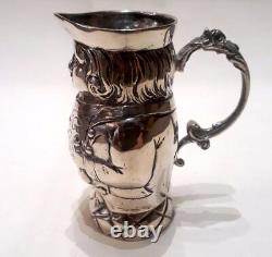 Antique Sterling Silver Anthropomorphic Pitcher Jug Handle Engraved Rare Old 19c