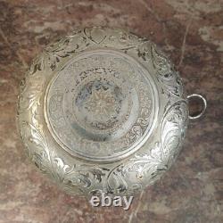 Antique Sterling Silver Bowl Setla Handle Flower Orientalism Decor Rare Old 19th