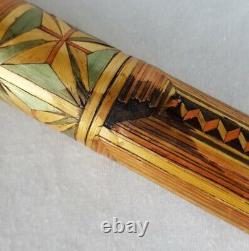 Antique Straw Marquetry Message Case France Painted Rare Old Century 19th