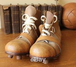 Antique The BBC Brown Leather Football Boots. Old Vintage Soccer Cleats c1910