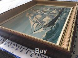 Antique USS CONSTITUTION Old AMERICAN FRIGATE Ship NAVY Seascape Oil PAINTING