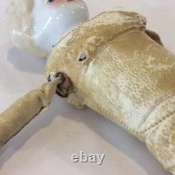 Antique VERY OLD Doll Bisque Porcelain 12 In Shoulder Head Leather Body Hertwig