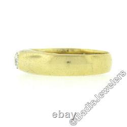 Antique Victorian 14K Gold. 15ct Old Mine Bezel Diamond Solitaire Wide Band Ring
