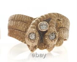 Antique Victorian 14k Snake Serpent Old European Diamond Ring Vintage Art Deco
