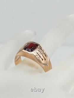 Antique Victorian 1870s 3ct Old Cushion Cut Garnet 8k Yellow Gold Mens Band Ring