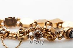 Antique Victorian 1890s 1ct Old Euro VS G Diamond 14k Gold SLIDE Charm Bracelet
