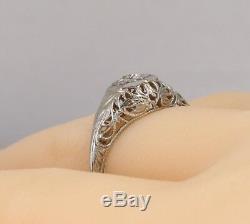 Antique Victorian 18k White Gold Ornate Old European Diamond Engagement Ring