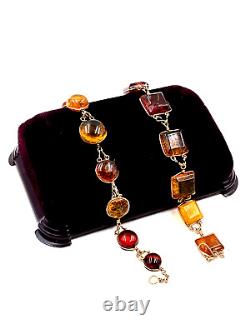 Antique Victorian Old Rare Amber Set Long? Necklace 2 Twin Bracelets Cushion Cut