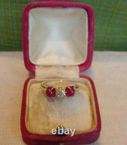Antique Victorian Ruby and Old Mine Cut Diamond Ring 18K Gold