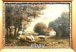 Antique Vintage 19C J. Davis American Landscape WithSheep's Oil/Canvas Painting Old