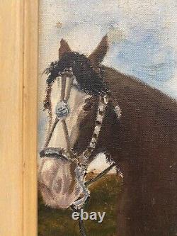 Antique Vintage American Old West WPA Cowboy Horse Oil Painting, Signed 1940s