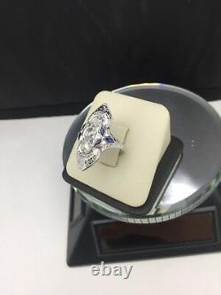 Antique Vintage Art Deco Old Mine Cut Diamond Sapphire 18k Gold Ring Sz 5.5