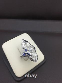 Antique Vintage Art Deco Old Mine Cut Diamond Sapphire 18k Gold Ring Sz 5.5