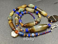 Antique Vintage Banded Agate Old Beads Necklace