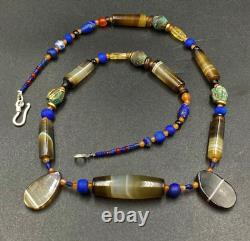 Antique Vintage Banded Agate Old Beads Necklace