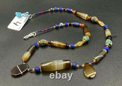 Antique Vintage Banded Agate Old Beads Necklace