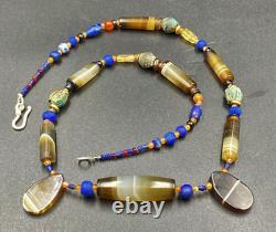 Antique Vintage Banded Agate Old Beads Necklace