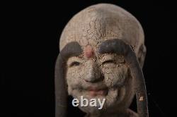 Antique Vintage Chinese Old Wood Carving Painted Long Eyebrows Buddha Statue