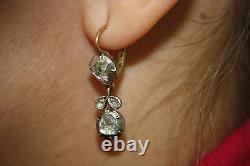 Antique Vintage Dangle Diamond Earrings 14K White Gold Old Victorian Jewelry