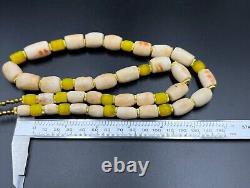 Antique Vintage Gems Jewelry White Coral Yellow Glass Trade Old Beads Strand Lot