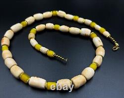 Antique Vintage Gems Jewelry White Coral Yellow Glass Trade Old Beads Strand Lot